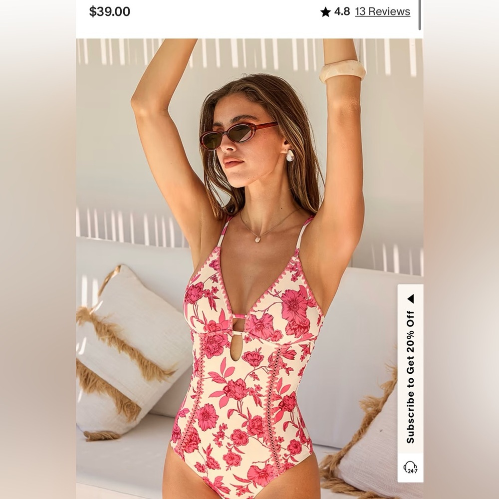 NWT Cupshe Floral One-Piece Swimsuit with Red Blossom Print